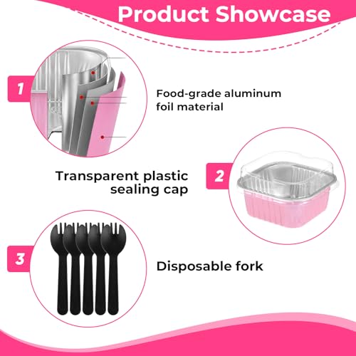 60 Pack 5oz Mini Cake Pans with Lids Aluminum Foil Square Baking Cups