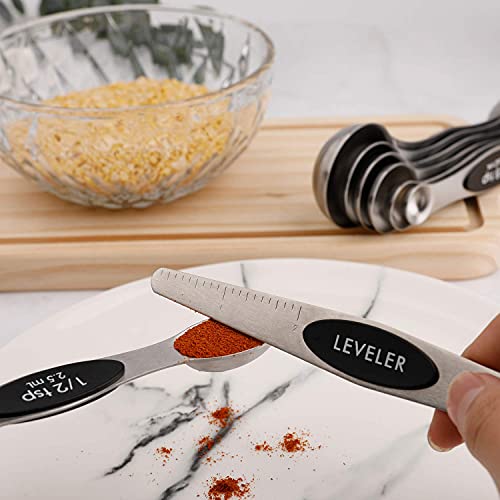 Magnetic Measuring Spoons Sets of 9 Stainless Steel Dual Sided Teaspoon - color: Measuring Spoons Set