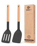 BUNDLEPRO Silicone Spatula, Solid & Slotted Turner, BPA-Free, 2 Pack, Black - color: Black