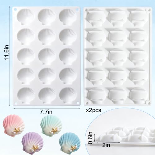 Juome Shell Shaped Silicone Molds - 2 Pack Seashell Chocolate Baking Molds - color: 2Pcs Small Seashell