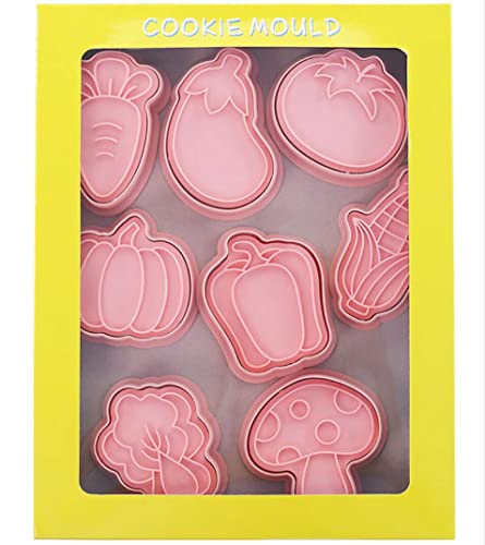 8 Pcs Vegetable Cookie Cutter,Cookie Stamps,Biscuit Cutters (Vegetables)