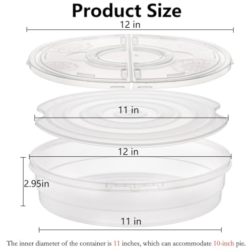 Lawei 2 Pack 12 Inch Food Storage Container with Lid and Handle, 2 Compartment Leak-Proof Pie Carrier & Pizza Keeper, Reusable Pizza Storage Container for Cake, Cheesecake, Tortilla, Picnic, Pastry