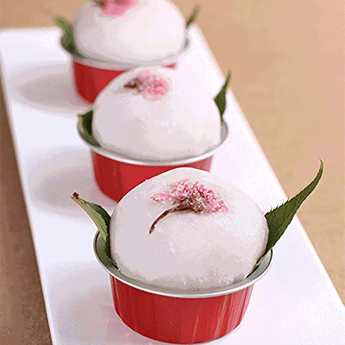 DEAYOU 100 Pack Aluminum Foil Cupcake Liners with Lids, 5oz Round Ramekin Baking Cups, Disposable Tart Pie Tin Pan Holder, Mini Cake Containers for Pudding, Party, Wedding, Oven Freezer Safe, Red