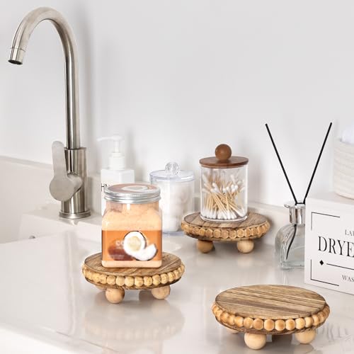 HouseJoy 2pcs Wood Risers for Display, Round Stand for Distressed Decor