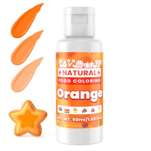 Orange Natural Food Coloring - 50ml Plant Based Food Dye, No FD&C & Artificial Dyes, Gluten-Free, Food-Grade, Vibrant Liquid Colors for Icing, Baking, Cake Decorating, Frosting, Fondant, Slime - 1.69 Fl.Oz Bottles - color: Orange
