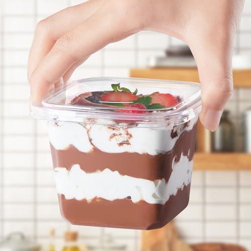 Kucoele 100 Pack 12 oz Plastic Dessert Cups with Lids and Sporks - style: 100 Pack 12oz