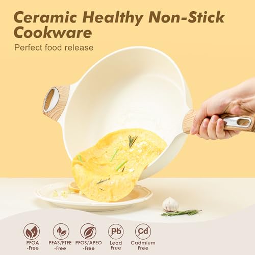 SENSARTE Ceramic Nonstick Frying Pan Skillet with Lid, 13.3 Inch Large Deep Frying Pan, 6 QT Saute Pan, Induction Pan, Healthy Non Toxic Cooking Pan with Helper Handle, PFOA PFAS PTFE Free - color: Ceramic White, size: 6QT / 13.3IN