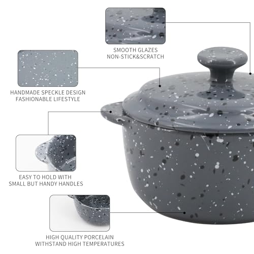 10 oz Ceramic Mini Cocotte Set of 4 for Oven (Gray) - color: Gray