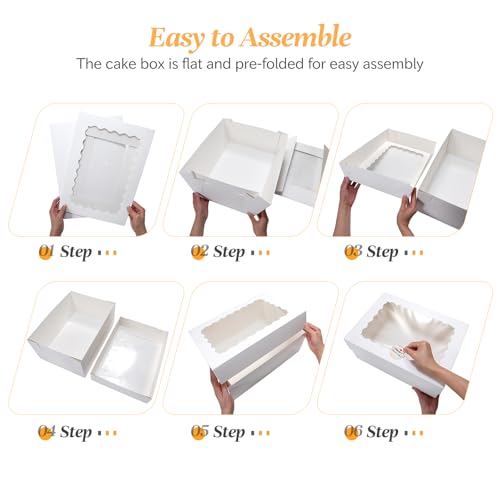 COTOPHER 14x10x6 In Sheet Cake Boxes, 16pcs White Bakery Boxes with Window - color: White, size: 14x10x6inch