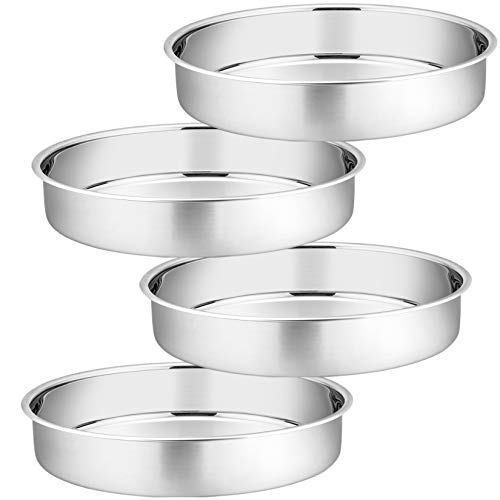 P&P CHEF 11 Inch Cake Pan, Stainless Steel Round Cake Pans, Silver & 4 Pcs - color: Silver, size: 11 Inch
