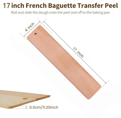 Baguette Transfer Peel, 17 Inch Long, Flipping Board for Baking of French Baguette Bread, Loaves and Ciabatta, Keep Dough in Shape, Made with Food-Grade Premium Beech Wood - size: 17"L x 4"W