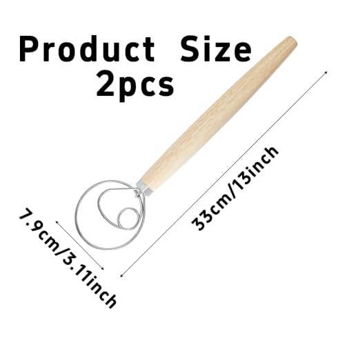 2Pcs 13 Inch Danish Dough Whisk with Wooden Handle(Single Loop) - size: Single Loop