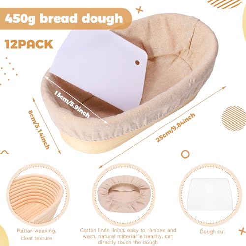 Gejoy 12 Set Oval Bread Proofing Baskets Banneton with Liner,10 Inch - size: 10 Inch