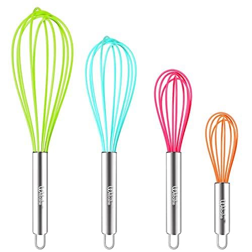 Webake Silicone Whisk Large Medium Small and Mini Whisk Set of 4, Heat Resistant Non-scratch Coated Kitchen Whisks for Cooking Nonstick Cookware, 4 Color Balloon Egg Wisk - size: Whisks