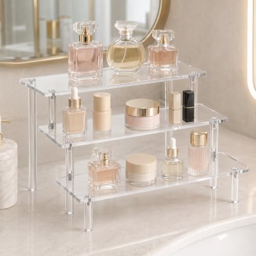 3PCS Acrylic Display Risers, 3 Tier Perfume Organizer, Clear Cupcake Stand - size: 3PACK Large 11.8IN