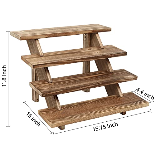 SwallowLiving Wooden Rustic Cupcake Stand for 24 Cupcakes, Stepped Wood Display Stand for Weddings, Tiered Party Table Display Riser for Food , Dessert, Cookie, Decor, Craft Show, Burnt - color: Burnt | 4-tier