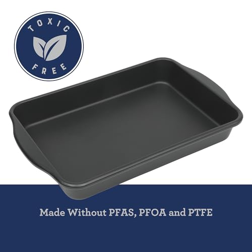 Oster Teston 13 x 9 Inch Rectangular Baking Pan, Nonstick Carbon Steel Cake Pan, Matte Black, PFAS-Free, Oven-Safe, Easy Clean Bakeware - color: Matte Black, size: 13" x 9" Rectangular Cake Pan