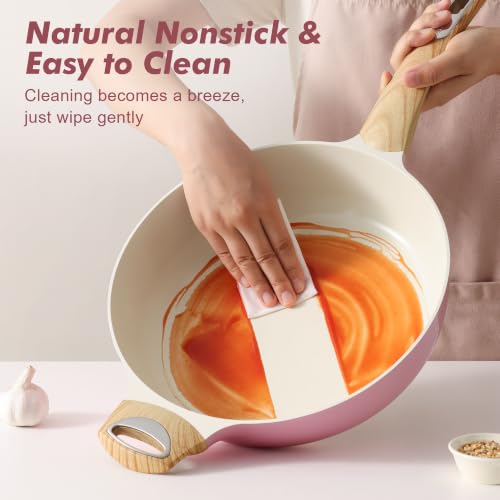 SENSARTE Ceramic Nonstick Frying Pan Skillet with Lid, 12 Inch Large Deep Frying Pan, 5 QT Saute Pan, Induction Pan, Healthy Non Toxic Cooking Pan with Helper Handle, PFOA PFAS PTFE Free - color: Pink, size: 5QT / 12IN