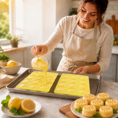 2Pcs Lemon Silicone Mold for Ice Cube, 12-Cavity 3D Lemon Shape Fruit Silicone Mold for Chocolate, Ice, Candy, Mousse Cake - color: 12-cavity small lemon shaped mold