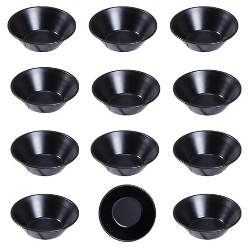 CHEFMADE Mini Egg Tart Pan Set, Non-Stick 3 Inch 12Pcs Round Tart Molds for Baking, Mini Baking Pans for Egg Tarts, Cupcakes, Quiche, Oven & Air Fryer Safe (Black) - size: 3" Round Tart 12Pcs