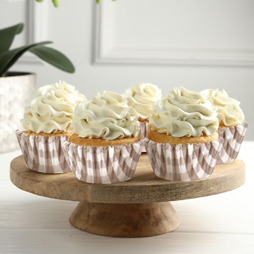 Whaline 300 Pcs Brown Plaid Cupcake Liner Khaki Plaid Paper Baking Cups Gingham Checkered Muffin Liner Cake Storage Container for Fall Baby Bridal Shower Wedding Birthday Party Supplies - color: Brown