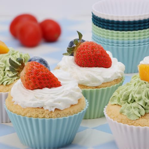Silicone Baking Muffin Cups, 12Pack Reusable Cupcake Liners Cake Molds - color: Neutral Colors, size: Standard