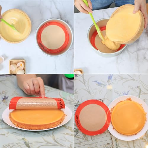 Round Silicone Baking Mats for 8 Inch Cake Pan, Food Grade, Non-Stick, Reusable Silicone Mat for Baking Pan for Bread/Tortilla/Macaron/Pastry/Pie/Bun or 9 Inch Pizza Pan, 2PCS - size: 8"L x 8"W