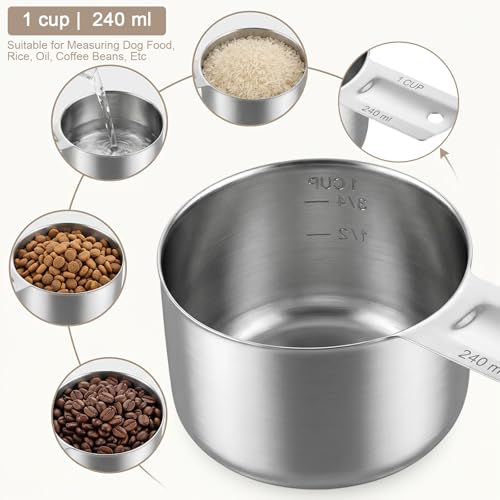 8Pcs Stainless Steel Measuring Cup Set, 240ml Rust-Resistant Kitchen Tool