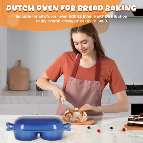 Double Dutch Oven for Sourdough Bread Baking, 2.6QT (Blue) - color: Blue