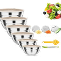Khaki Stainless Steel Mixing Bowls with Lids Set, 6pcs - color: Khaki 6 Size