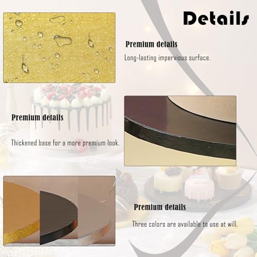 6-Pack Gold Cake Drum Board 12 Inch Circle Full Wrap Edge Cardboard Sheets Grease Proof Foil Stand Thick Disposable Base for Desserts Pastries Display - size: 12''