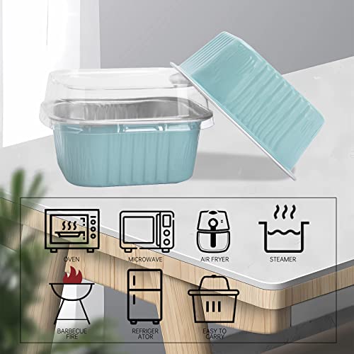 50 Pcs Mini Square Baking Cups with Lids,10oz Aluminum Foil Mini Cake Pans with Lids,Disposable Ramekins Cake Pans,300ml Dessert Cups Cupcake Pans for Wedding Birthday Party,Blue - color: Blue, size: 10oz