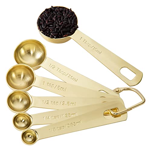 Gold Measuring Spoons, 6 Piece Set, 18/8 Stainless Steel - color: C - Gold, size: 6pcs