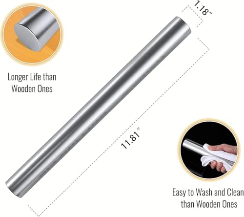 tonchean 304 Stainless Steel Chopping Board with Lip, 35.4”x 19.7” Large Steel Cutting Board with Rolling Pin, Metal Noodle Board Pastry Board Kneading Dough Board for Kitchen Restaurant - size: 35.4"L x 19.7"W