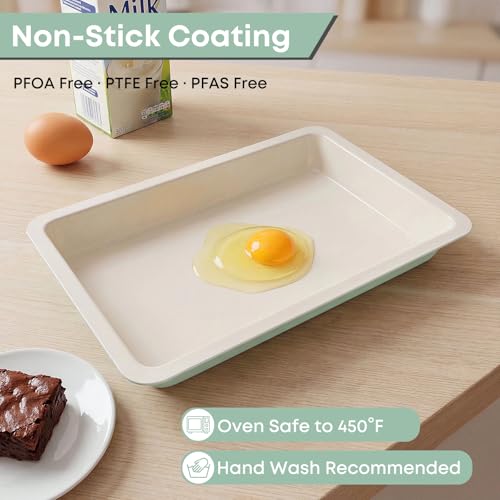 Sheet Cake Pan with Lid, 2" Deep Nonstick Ceramic, Mint Green