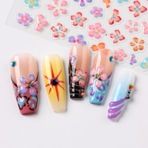 Stickers para Uñas Nail Stickers Self-Adhesive Sticker Gold Pink 3D Flower Embossed Calcomanías para Uñas Colorful Floral Art Design Accessories Hight Quality 3 Sheets - color: 3d Flower Style10