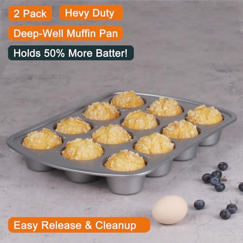 Deep Well Muffin Pan, 12-Cup, 2-Pack, 1.77-Inch Deep Cups