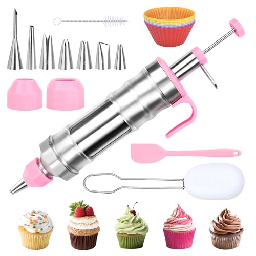 FACIACC Dessert Decorating Syringe Set, Stainless Frosting Piping Kit