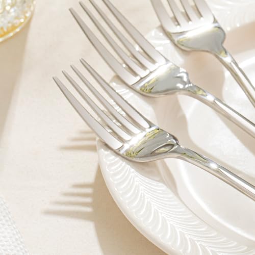 KINGSTONE Forks 12 Piece Dinner Forks Set, 18/10 Stainless Steel, 8.18 Inch - color: Silver, size: 12-Piece