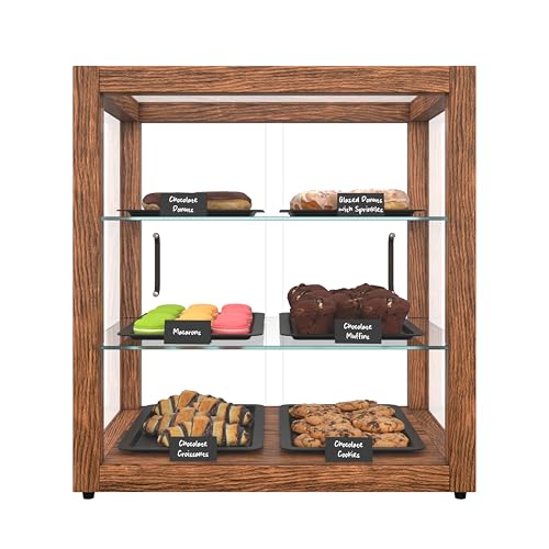 KoolMore 20 in. 3-Tier Dark Wood Countertop Dry Bakery Display Case, Pastry, Cake and Cookie Display with Tempered Glass - color: Dark Wood, size: 20 in.