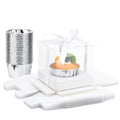 EUSOAR Clear Cupcake Boxes with Silver Cupcake Liners, 24pcs 3.5 Inch Cupcakes Containers and 50pcs 3.5oz Disposable Ramekins, Dessert Pastry Cupcakes Holder Individual for Wedding Party Favor Bakery - color: White/Silver