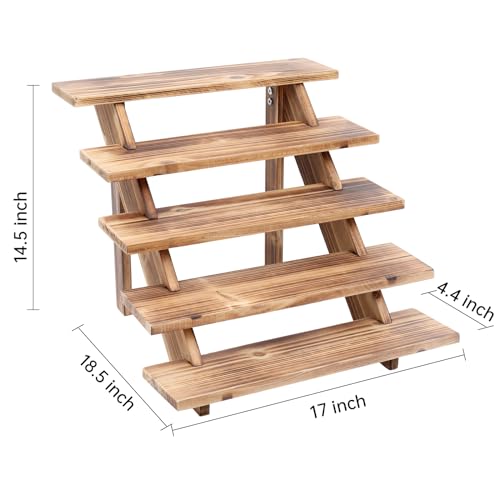 SwallowLiving 5 Tier Wooden Rustic Cupcake Stand for 30 Cupcakes, Stepped Wood Display Stand for Weddings, Tiered Party Table Display Riser for Food , Dessert, Cookie, Decor, Craft Show, Burnt - color: Burnt | 5-tier