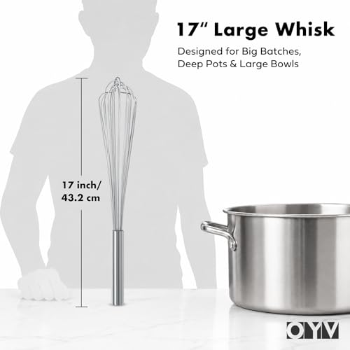 OYV 18/10 Stainless Steel Large Whisk, 17-Inch Heavy-Duty Kitchen Whisk - size: 17 inch silver