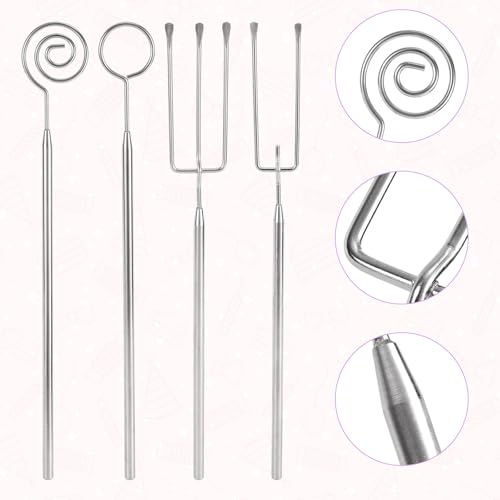 4pcs Chocolate Dipping Tools, Stainless Steel Candy Dipping Fork Spoon Set Fondue Forks Baking Supplies Accessories Suitable for Candy Making Truffles Cake Decorating