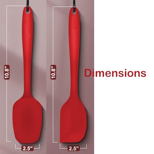 2-Pack Silicone Spatulas Set, 10-Inch High Heat Resistant Non-Stick Rubber Spatulas for Baking, Cooking, and Mixing – Dishwasher Safe (Red) - color: Red