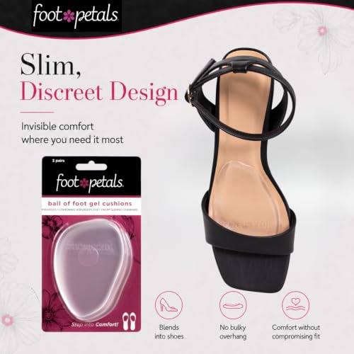 Foot Petals Ball of Foot Cushions, Metatarsal Pad, Lasting Comfort Relief, Prevent Toe Sliding, Overhang, Women's Heels - color: Clear Gel, style: 3 pair