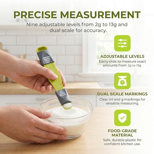 Adjustable Measuring Spoon with Sliding Scale – Multi-Size Kitchen Measuring Tool for Baking & Cooking, All-in-One Measuring Spoon Gadget for Flour, Sugar, Spices & Liquids, Easy Home Use