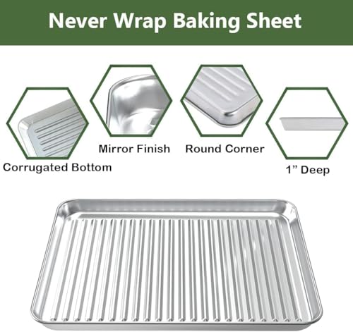 Half Baking Sheet Pan Cooling Rack Set, Stainless Steel 2 Pans + 2 Racks - size: 18" X 12" X 1"