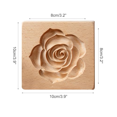 Wooden Baking Mold, 3D Carved Wooden Biscuit Molds, Chocolate Cookie Molds with Beautiful Patterns for Cleaning & Easy Release - size: Rose