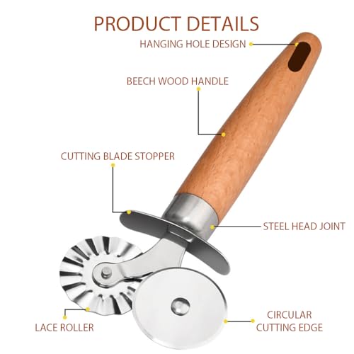 2 Pack Pastry Cutter Double Wheel - Exquisite Wooden Handle, Perfect for Pasta, Pizza, Ravioli, Cookie -Cheese Slicers Enhance Your Culinary Artistry